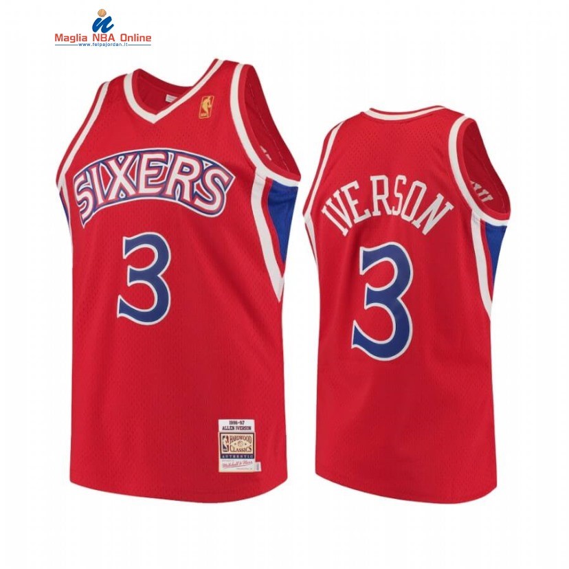 Maglia NBA Philadelphia Sixers #3 Allen Iverson Rosso Hardwood Classics Acquista