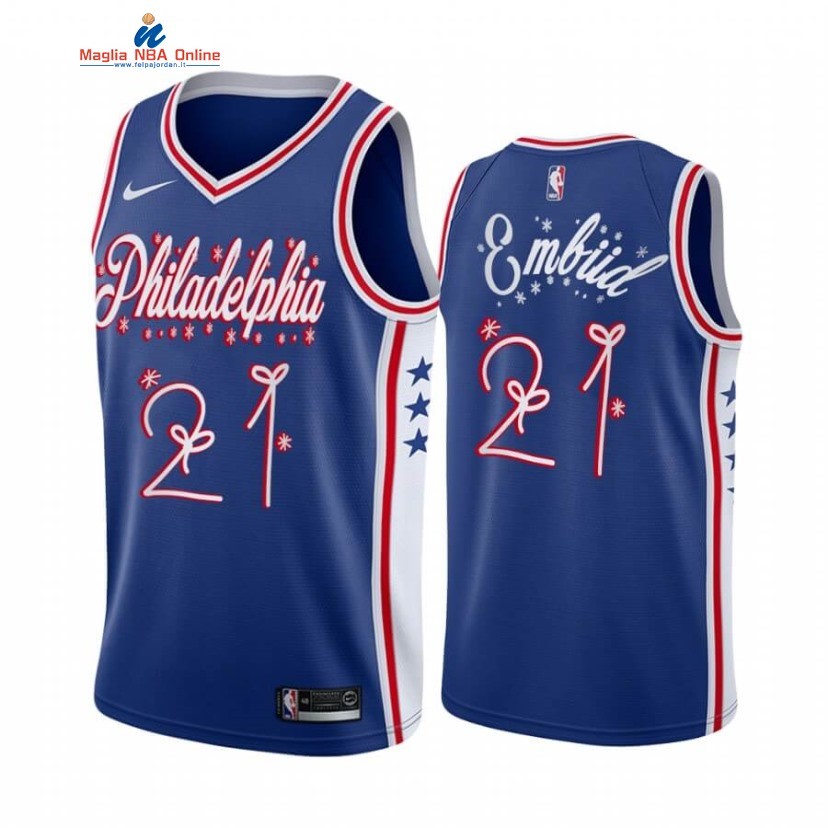 Maglia NBA Philadelphia Sixers 2020 Natale #21 Joel Embiid Blu Acquista