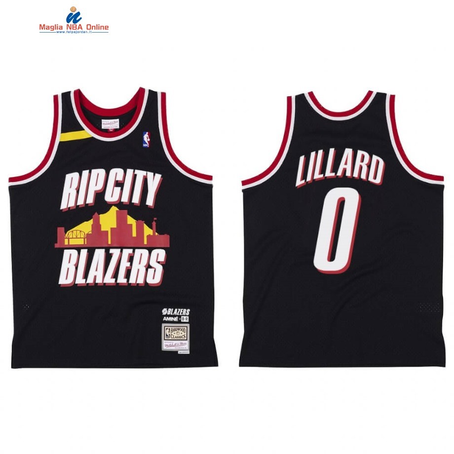 Maglia NBA Portland Trail Blazers #0 Damian Lillard X BR Remix Nero Hardwood Classics Acquista