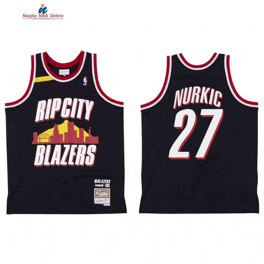 Maglia NBA Portland Trail Blazers #27 Jusuf Nurkic X BR Remix Nero Hardwood Classics Acquista