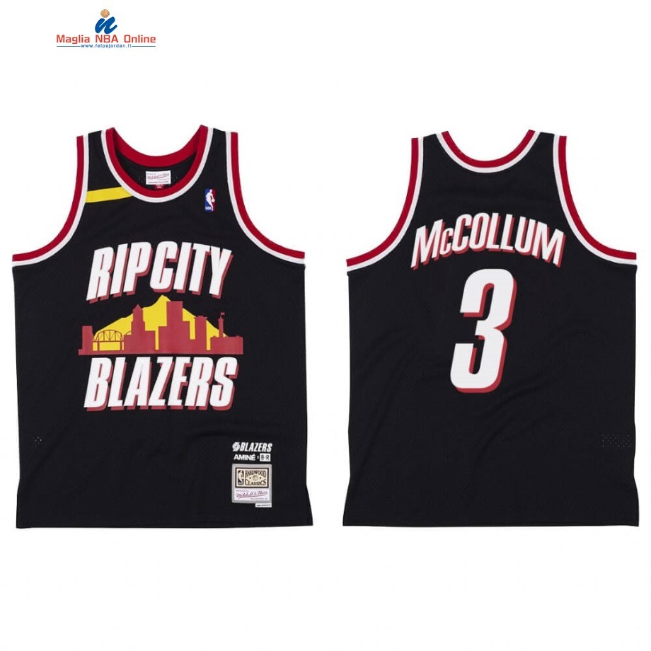 Maglia NBA Portland Trail Blazers #3 C.J. McCollumX BR Remix Nero Hardwood Classics Acquista
