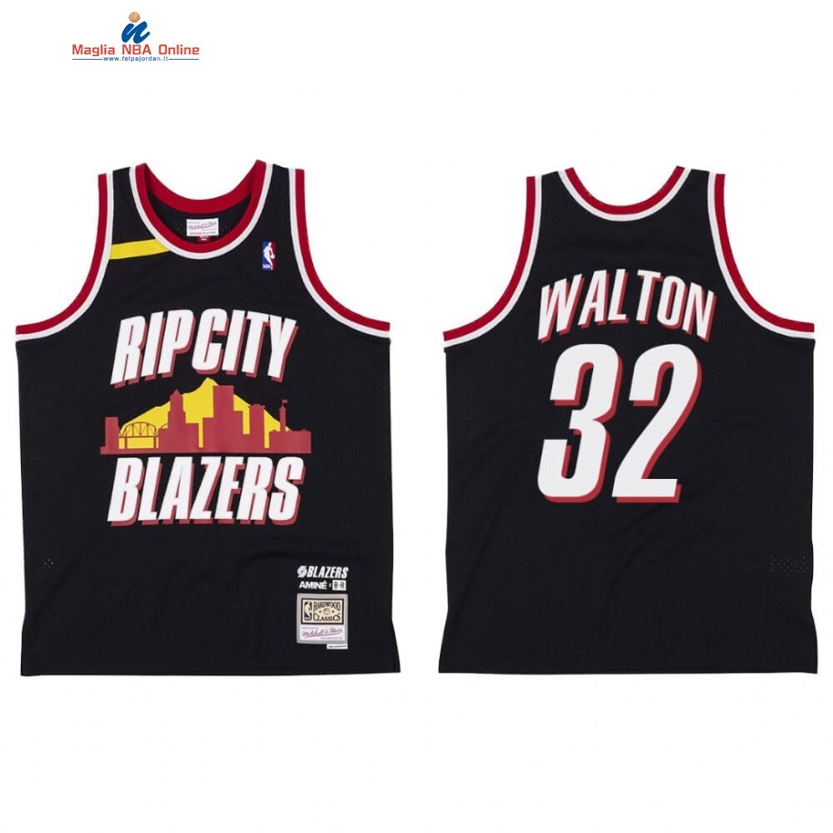 Maglia NBA Portland Trail Blazers #32 Bill Walton X BR Remix Nero Hardwood Classics Acquista