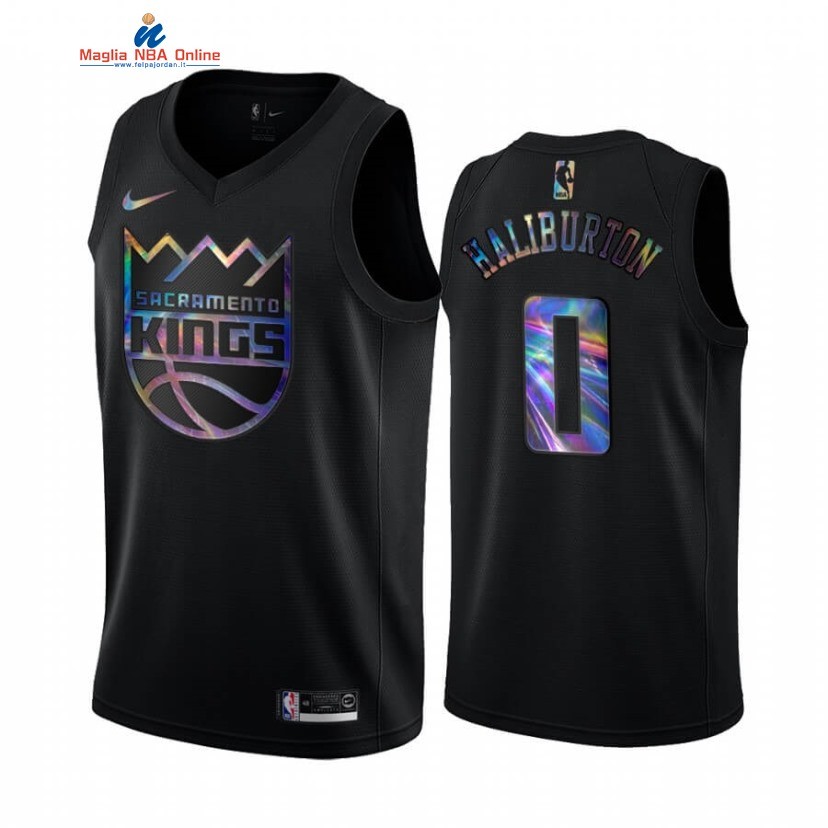 Maglia NBA Sacramento Kings #0 Tyrese Haliburton Nero Hardwood Classics 2020 Acquista