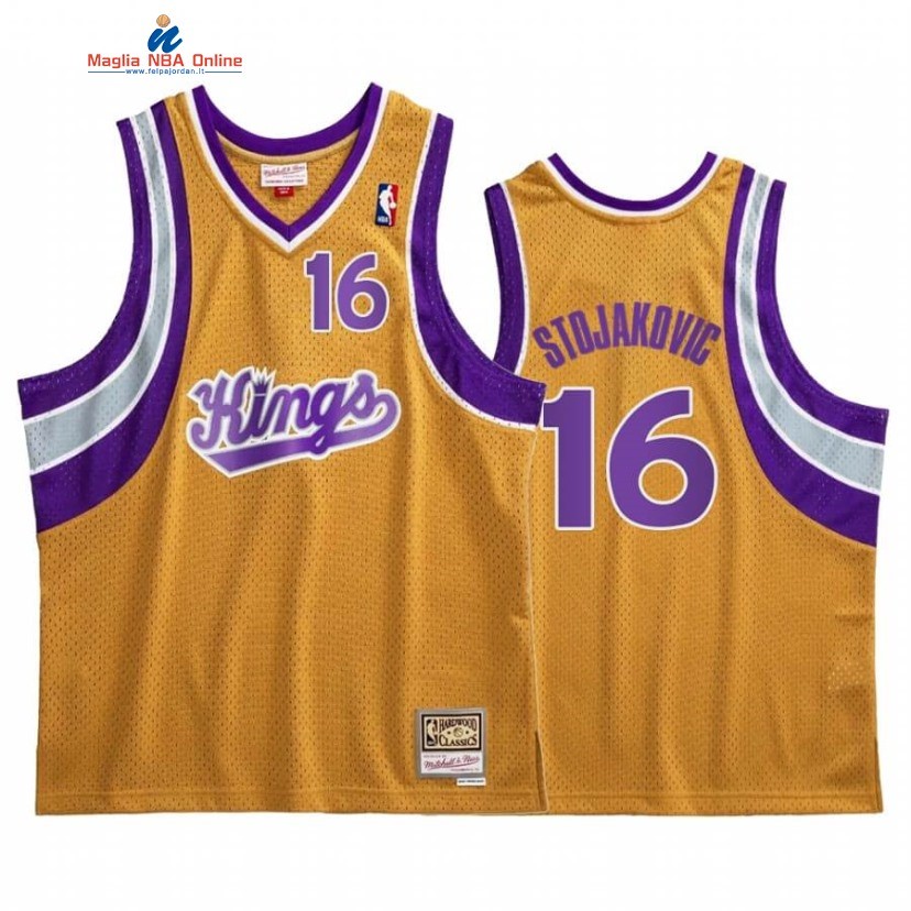 Maglia NBA Sacramento Kings #16 Peja Stojakovic Oro Hardwood Classics Acquista