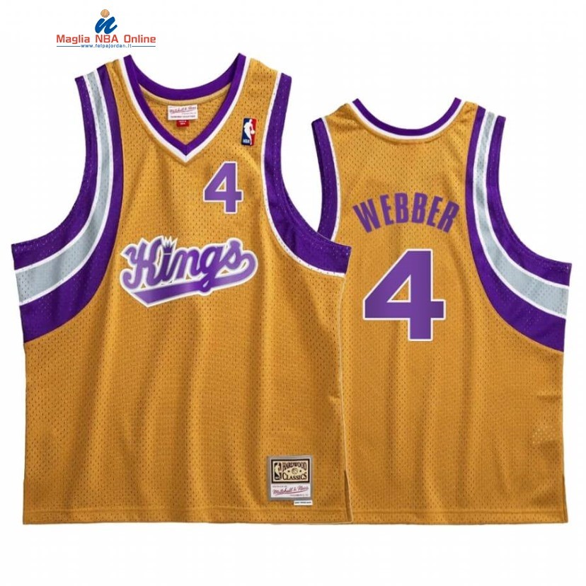 Maglia NBA Sacramento Kings #4 Chris Webber Oro Hardwood Classics Acquista