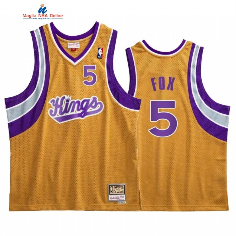 Maglia NBA Sacramento Kings #5 De'Aaron Fox Oro Hardwood Classics Acquista