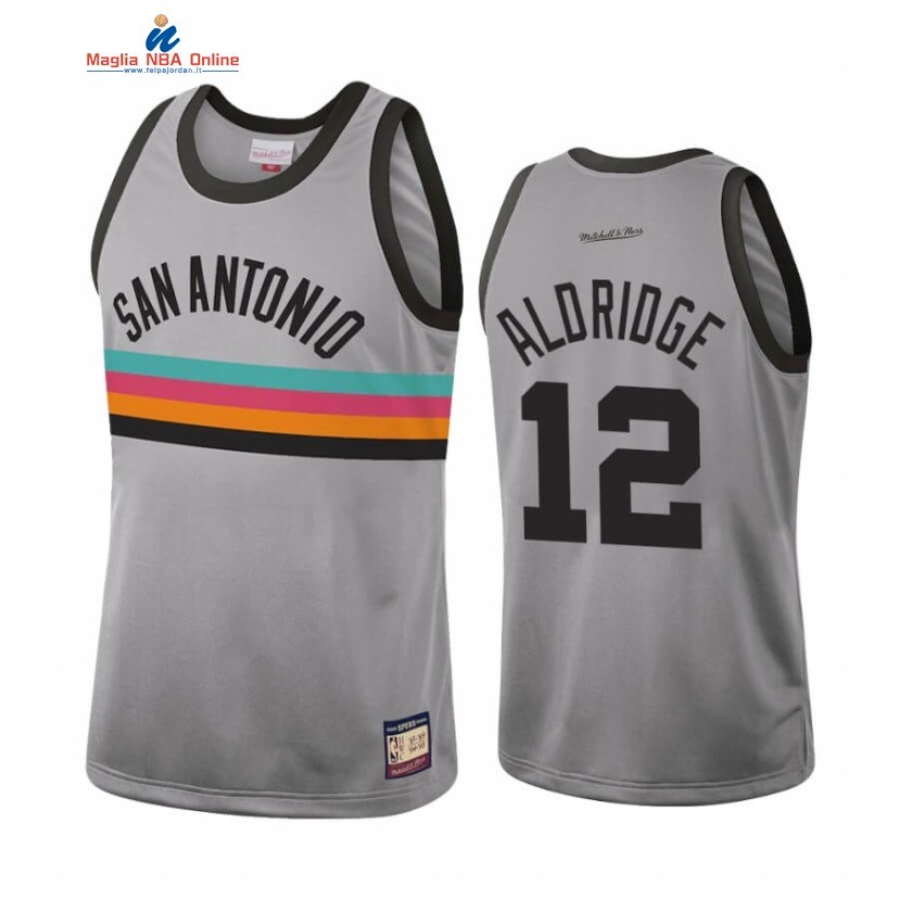 Maglia NBA San Antonio Spurs #12 LaMarcus Aldridge Grigio Hardwood Classics Acquista