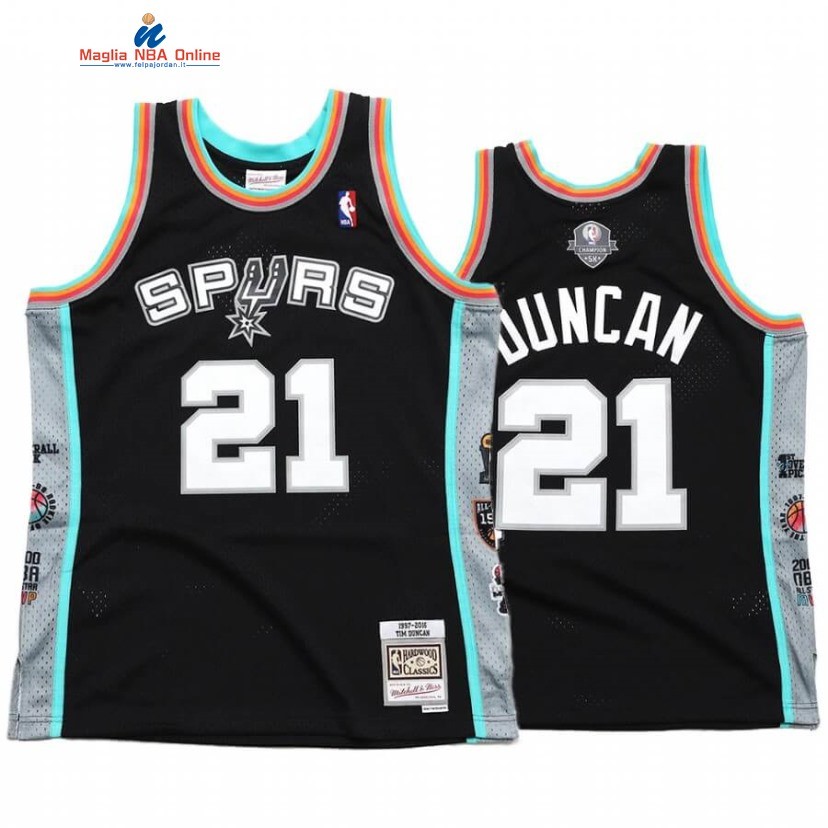 Maglia NBA San Antonio Spurs #21 Tim Duncan Hall of Fame Nero Hardwood Classics Acquista
