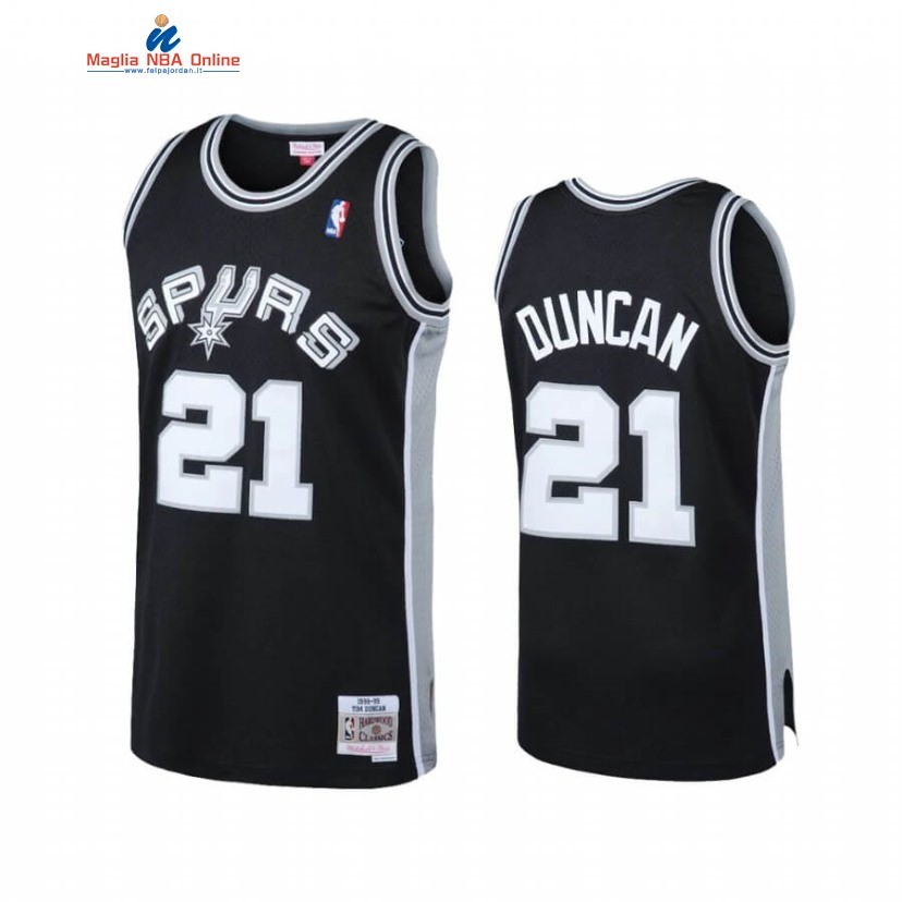 Maglia NBA San Antonio Spurs #21 Tim Duncan Reload Nero Hardwood Classics Acquista
