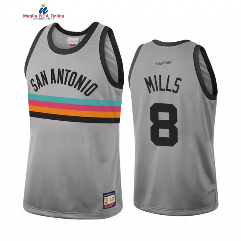 Maglia NBA San Antonio Spurs #8 Patty Mills Grigio Hardwood Classics Acquista