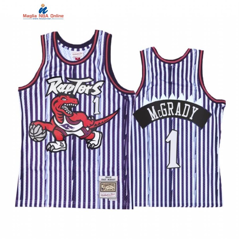 Maglia NBA Toronto Raptors #1 Tracy McGrady Porpora Strisce Hardwood Classics Acquista