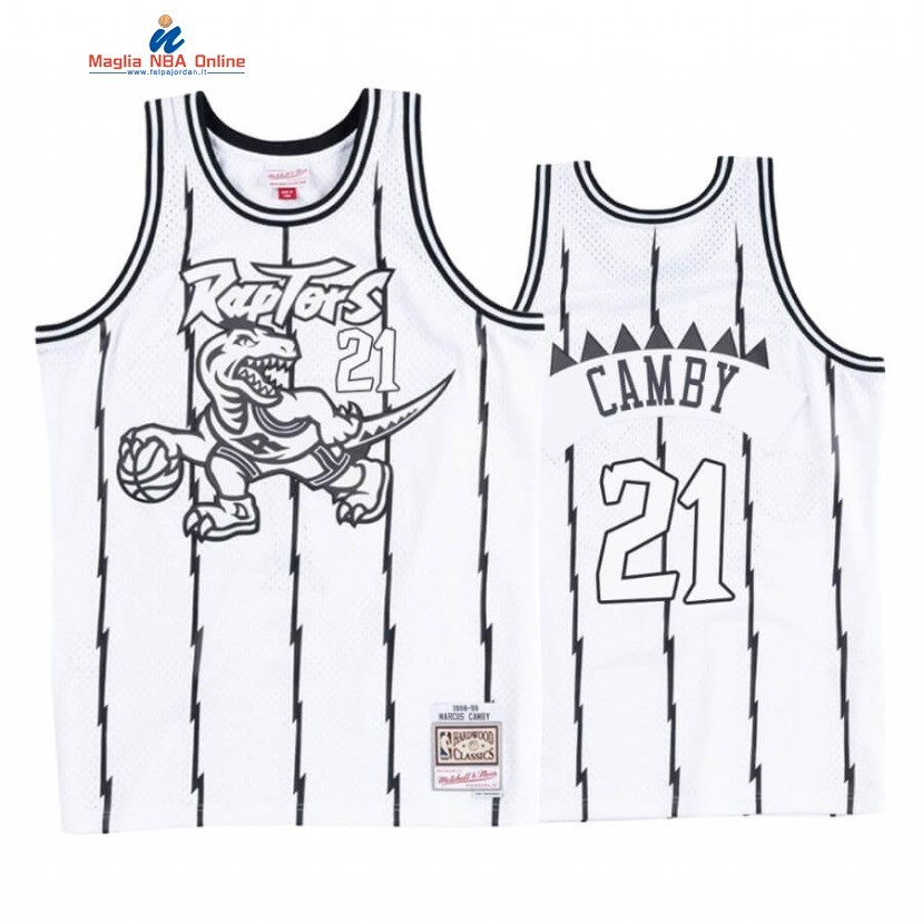 Maglia NBA Toronto Raptors #21 Marcus Camby Blanco Nero Hardwood Classics Acquista