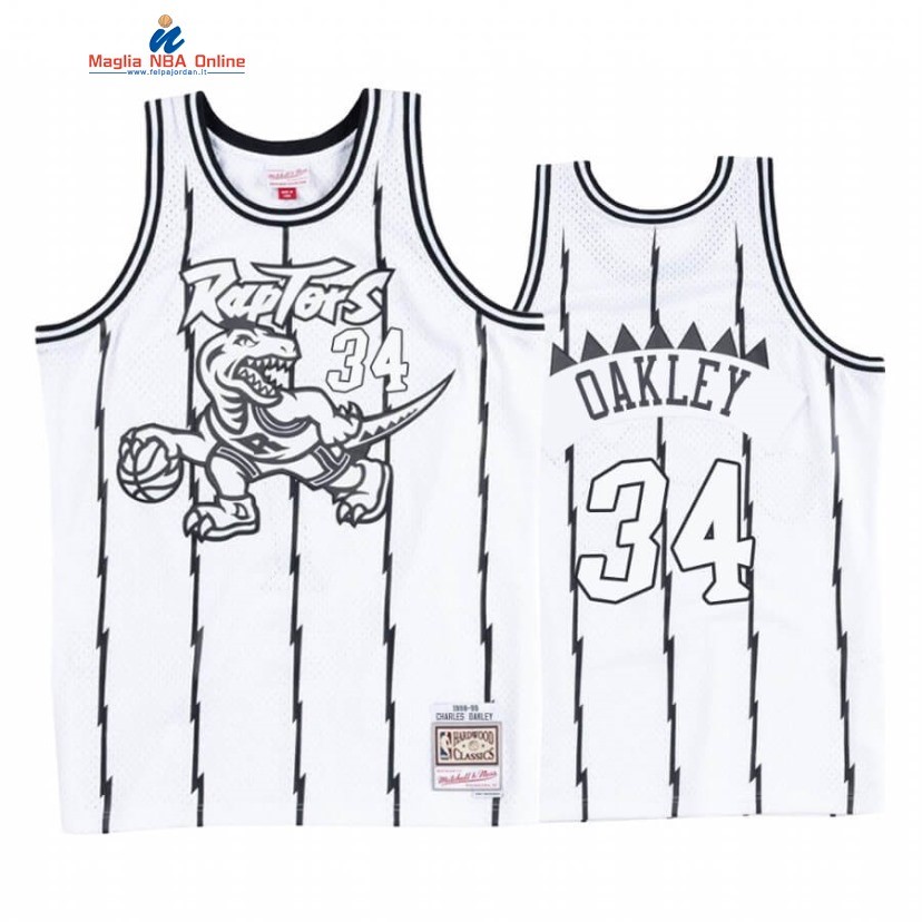 Maglia NBA Toronto Raptors #34 Charles Oakley Bianco Nero Hardwood Classics Acquista