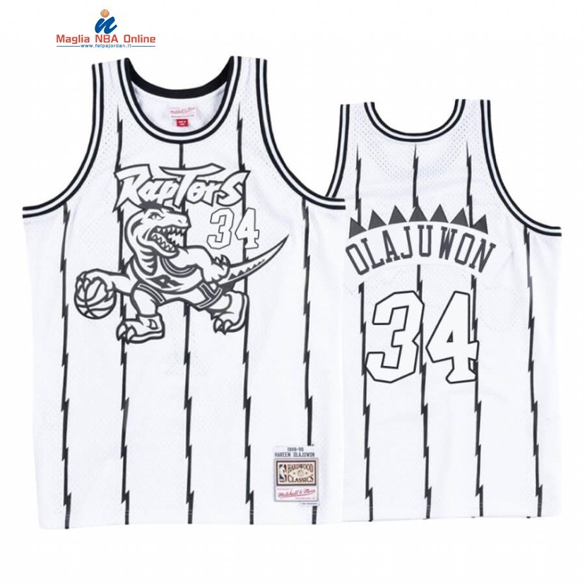 Maglia NBA Toronto Raptors #34 Hakeem Olajuwon Bianco Nero Hardwood Classics Acquista