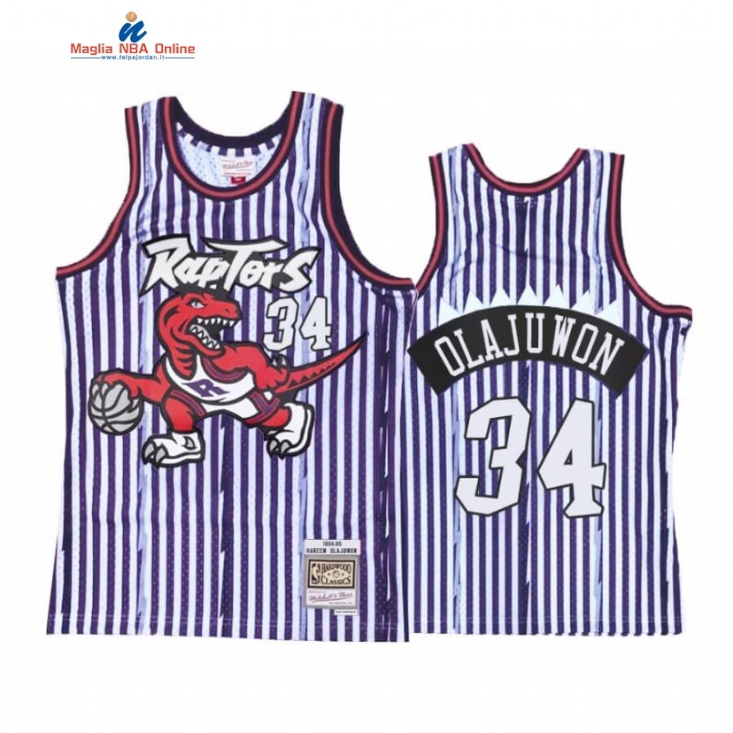 Maglia NBA Toronto Raptors #34 Hakeem Olajuwon Porpora Strisce Hardwood Classics Acquista