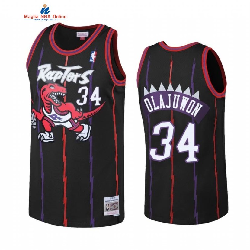 Maglia NBA Toronto Raptors #34 Hakeem Olajuwon Reload Nero Hardwood Classics Acquista