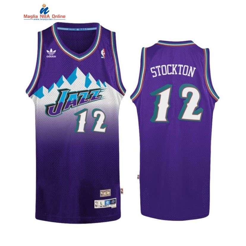 Maglia NBA Utah Jazz #12 John Stockton Porpora Hardwood Classics Acquista