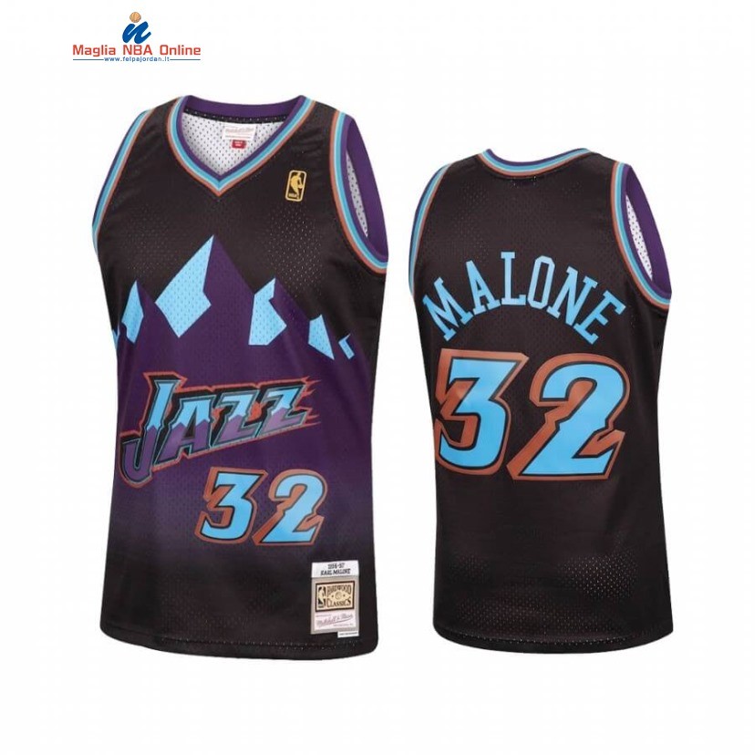 Maglia NBA Utah Jazz #32 Karl Malone Reload Nero Hardwood Classics Acquista