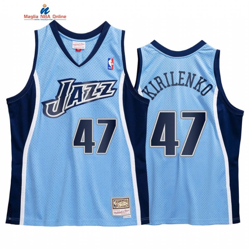 Maglia NBA Utah Jazz #47 Andrei Kirilenko Blu Hardwood Classics 2009-10 Acquista