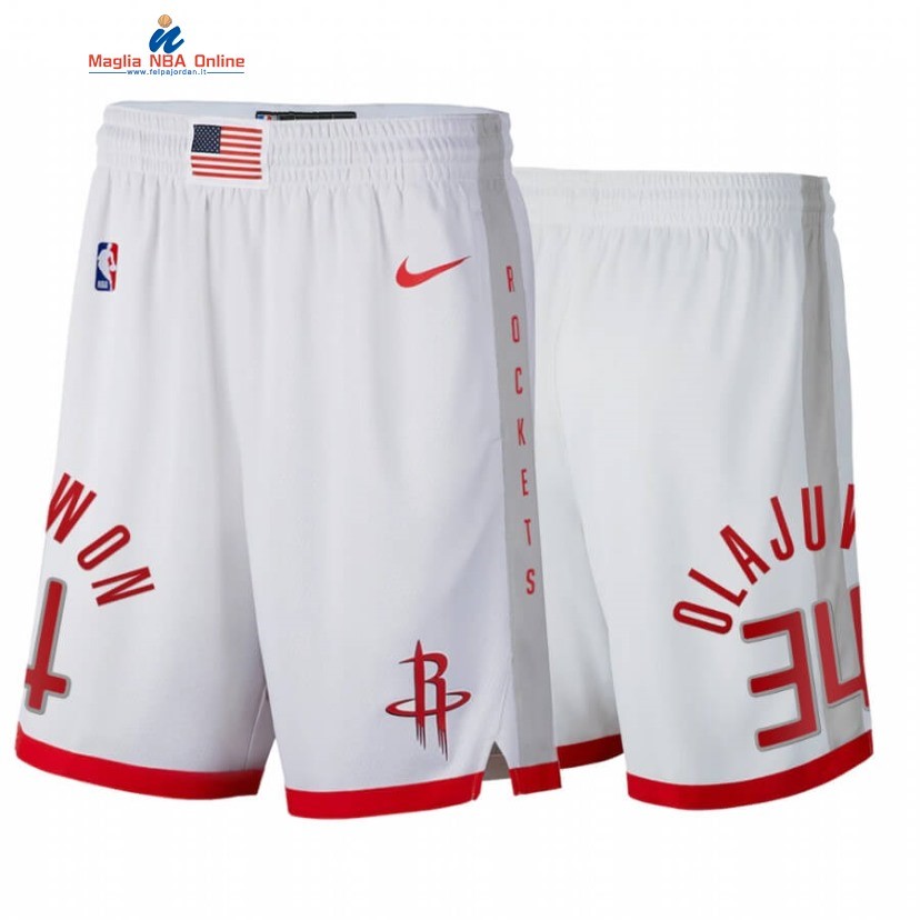 Pantaloni Basket Houston Rockets #34 Hakeem Olajuwon Bianco Città 2020 Acquista