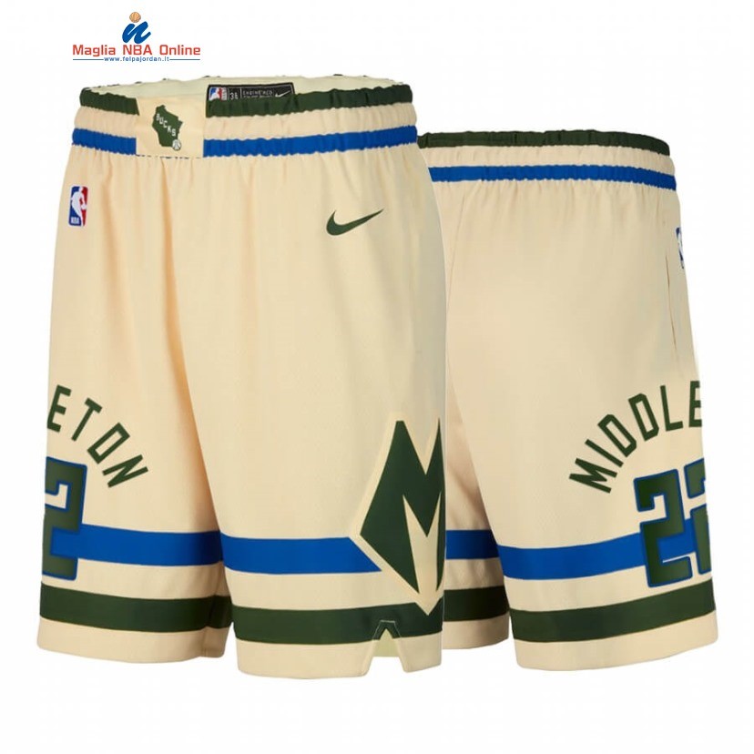 Pantaloni Basket Milwaukee Bucks #22 Khris Middleton Crema Città 2020 Acquista