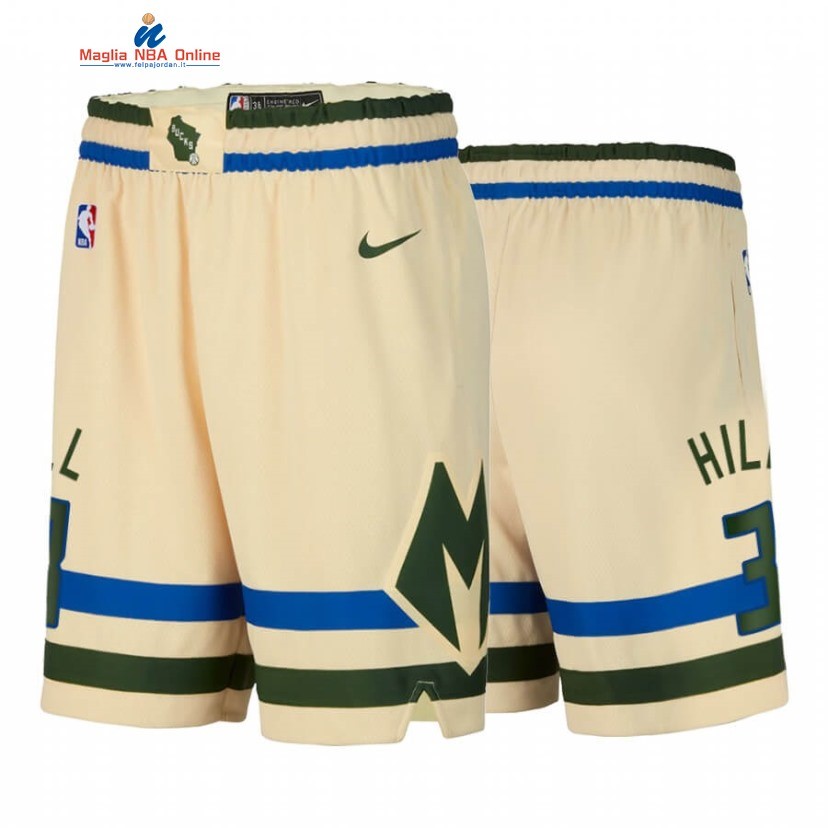 Pantaloni Basket Milwaukee Bucks #3 George Hill Crema Città 2020 Acquista