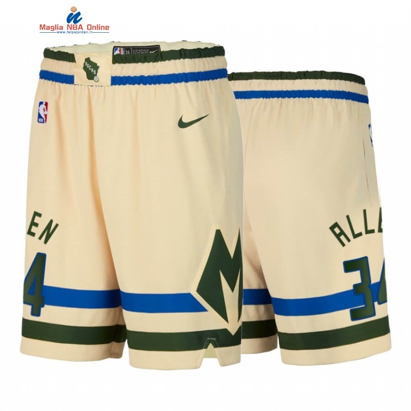 Pantaloni Basket Milwaukee Bucks #34 Ray Allen Crema Città 2020 Acquista