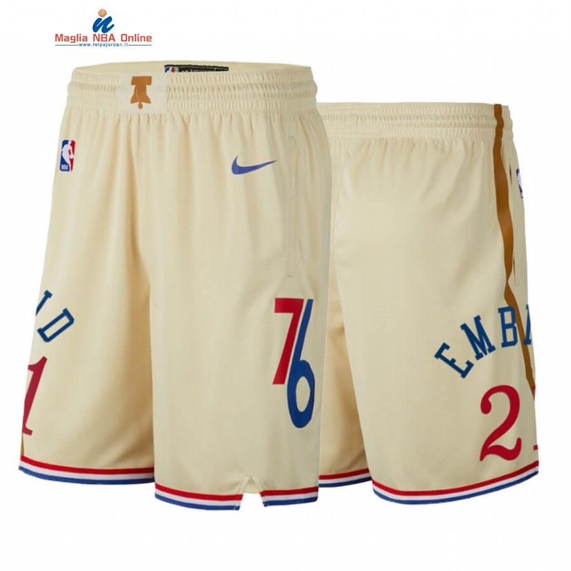 Pantaloni Basket Philadelphia Sixers #21 Joel Embiid Crema Città 2020 Acquista