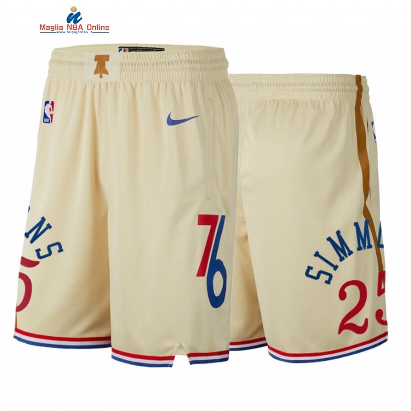 Pantaloni Basket Philadelphia Sixers #25 Ben Simmons Crema Città 2020 Acquista