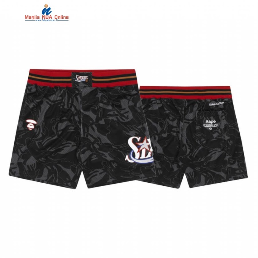 Pantaloni Basket Philadelphia Sixers AAPE x M&N Nero Hardwood Classics Acquista