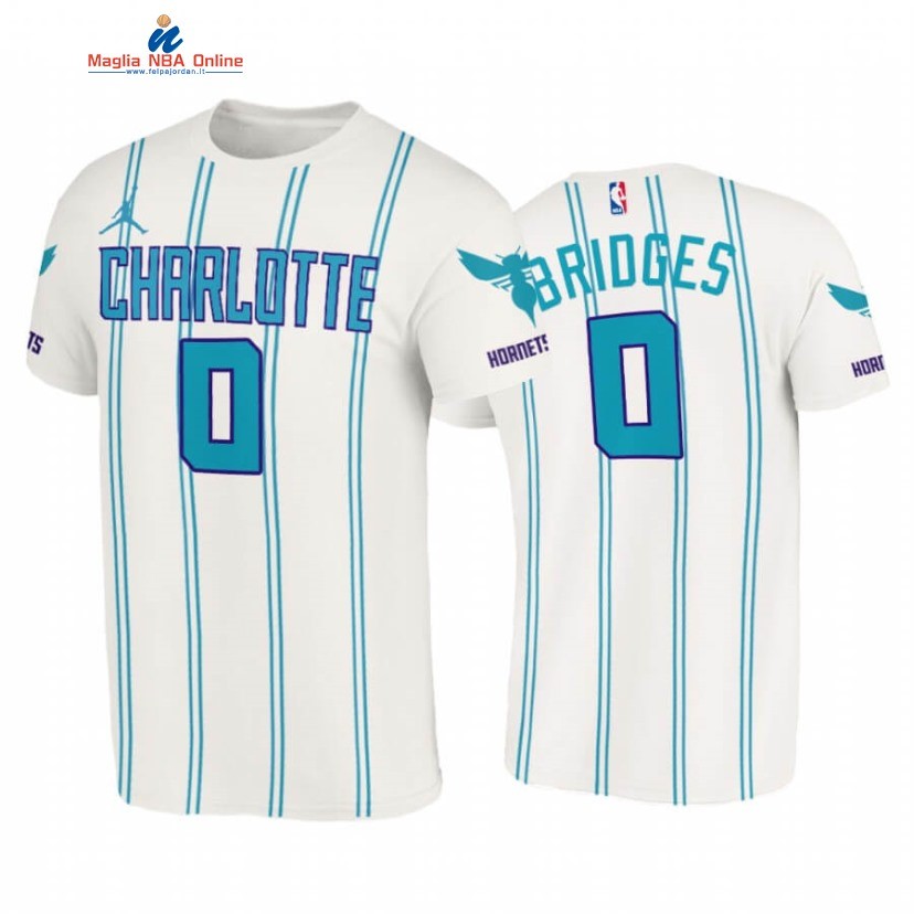 T-Shirt Charlotte Hornets #0 Miles Bridges Double Pinstripes Bianco Association 2020-21 Acquista