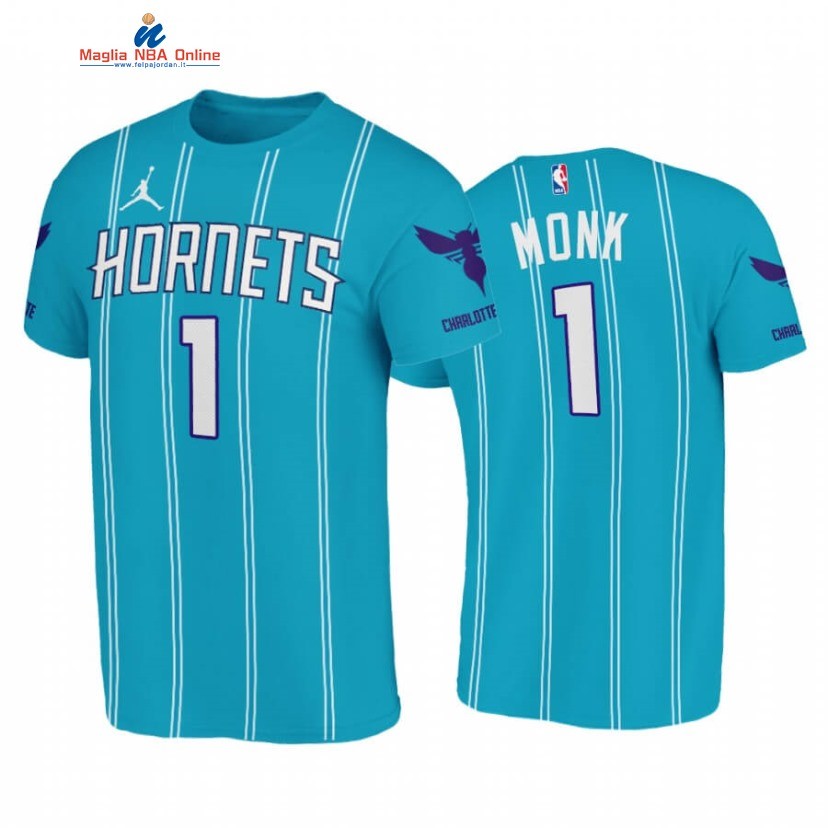 T-Shirt Charlotte Hornets #1 Malik Monk Double Pinstripes Blu Icon 2020-21 Acquista