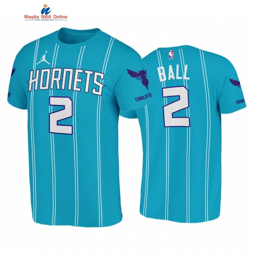 T-Shirt Charlotte Hornets #2 LaMelo Ball Double Pinstripes Blu Icon 2020-21 Acquista
