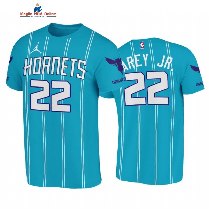 T-Shirt Charlotte Hornets #22 Vernon Carey Jr. Double Pinstripes Blu Icon 2020-21 Acquista