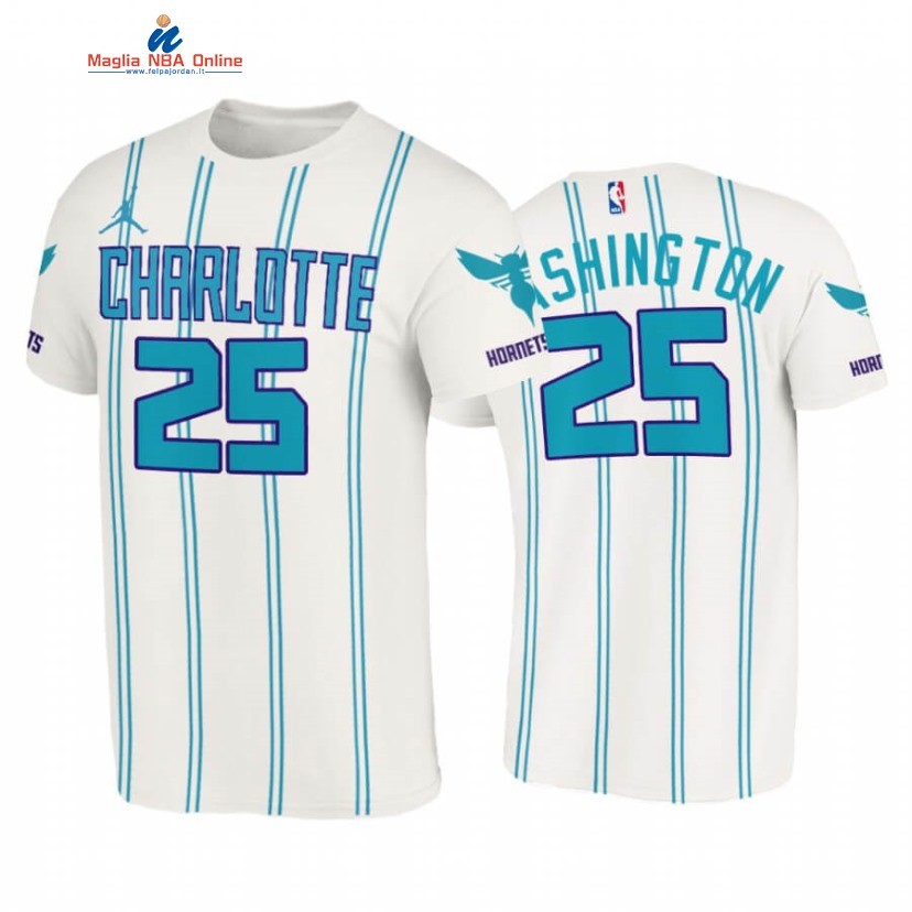 T-Shirt Charlotte Hornets #25 P.J. Washington Double Pinstripes Bianco Association 2020-21 Acquista