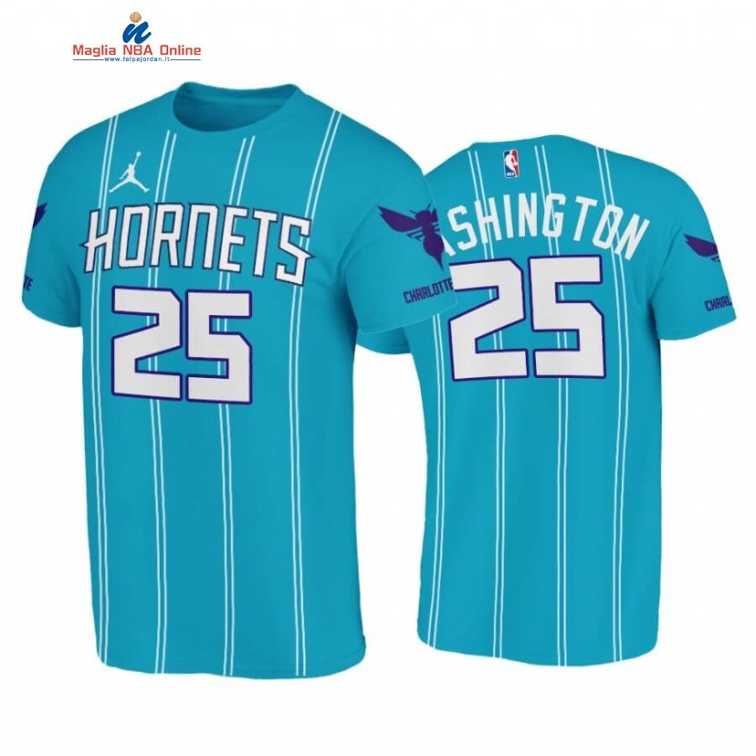 T-Shirt Charlotte Hornets #25 P.J. Washington Double Pinstripes Blu Icon 2020-21 Acquista
