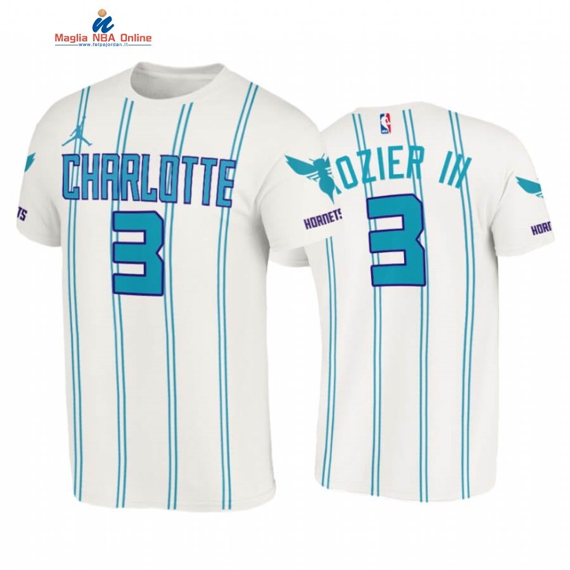 T-Shirt Charlotte Hornets #3 Terry Rozier III Double Pinstripes Bianco Association 2020-21 Acquista