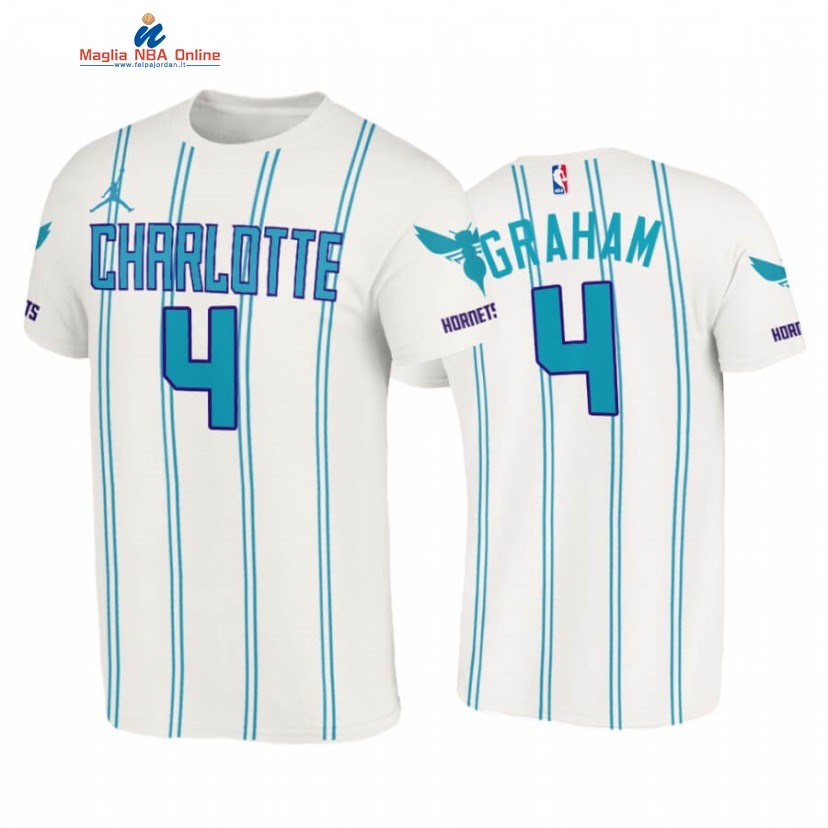 T-Shirt Charlotte Hornets #4 Devonte' Graham Double Pinstripes Bianco Association 2020-21 Acquista