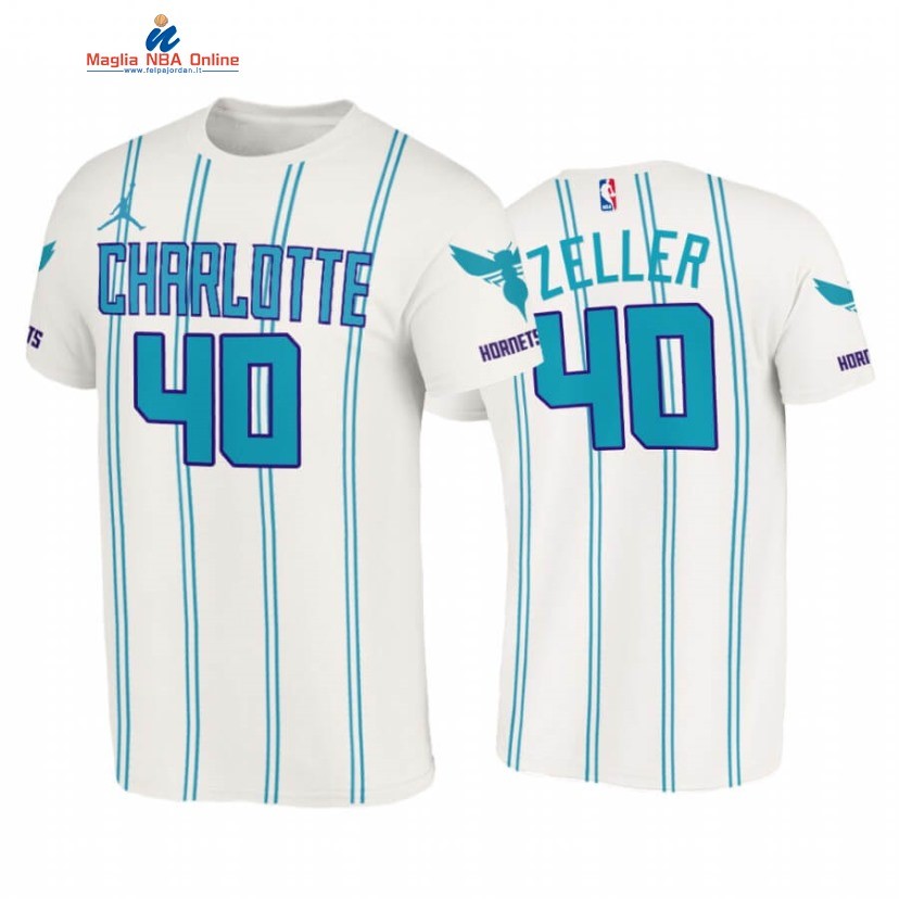 T-Shirt Charlotte Hornets #40 Cody Zeller Double Pinstripes Bianco Association 2020-21 Acquista