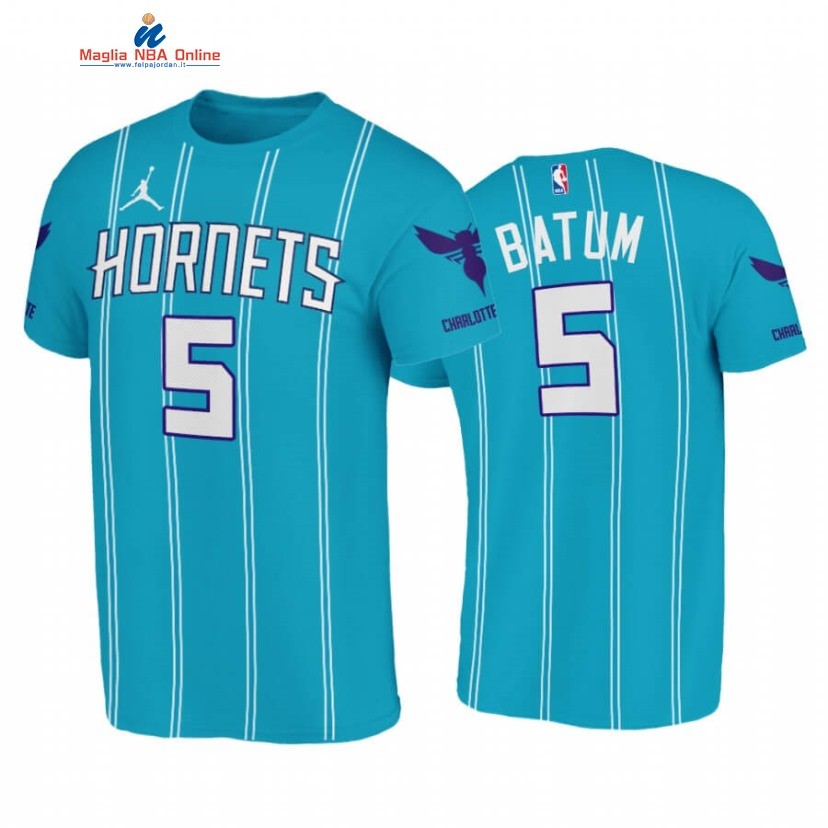 T-Shirt Charlotte Hornets #5 Nicolas Batum Double Pinstripes Blu Icon 2020-21 Acquista