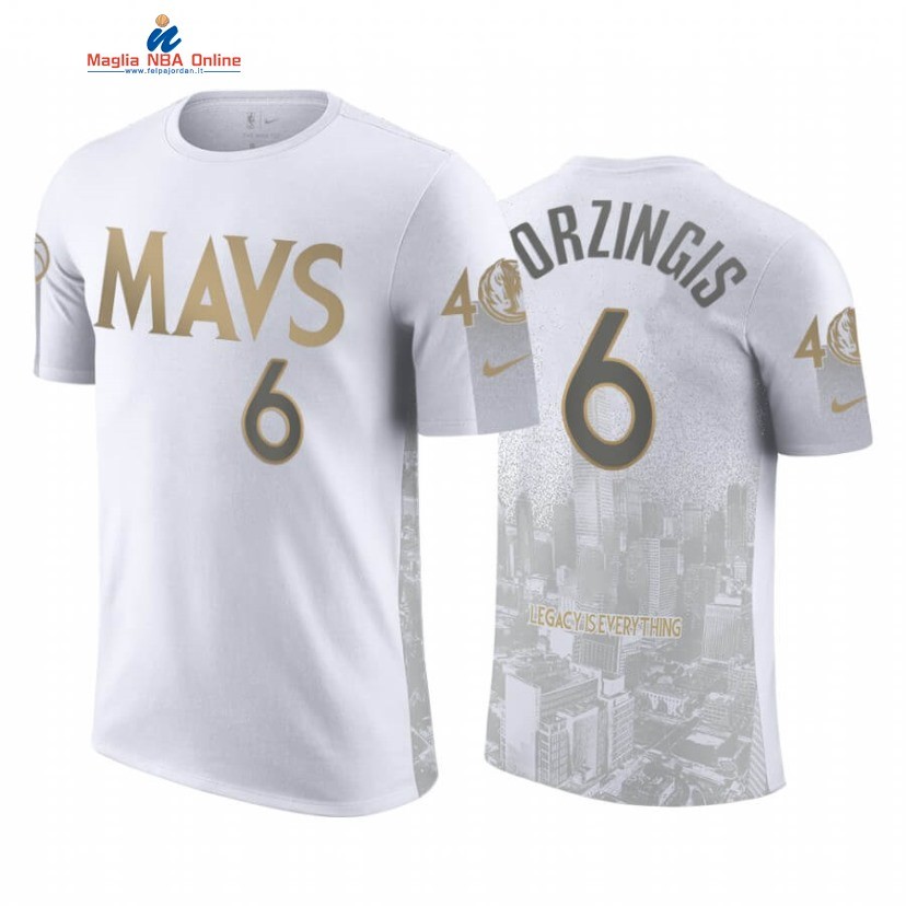 T-Shirt Dallas Mavericks #6 Kristaps Porzingis Bianco Città 2020-21 Acquista
