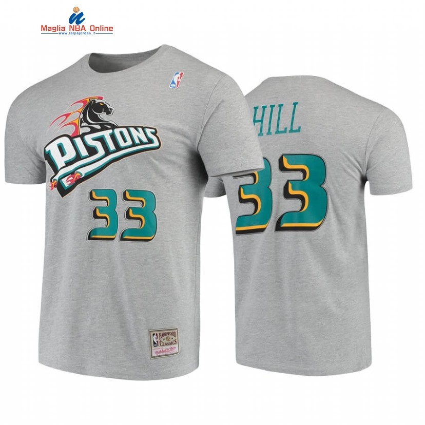 T-Shirt Detroit Pistons #33 Grant Hill Grigio Hardwood Classics Acquista