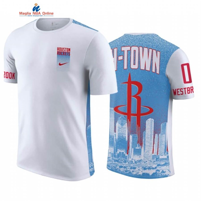 T-Shirt Houston Rockets #0 Russell Westbrook H Town Blu Bianco Città 2020-21 Acquista
