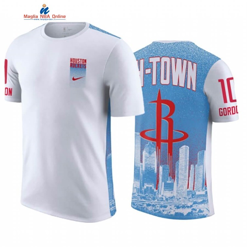 T-Shirt Houston Rockets #10 Eric Gordon H Town Blu Bianco Città 2020-21 Acquista