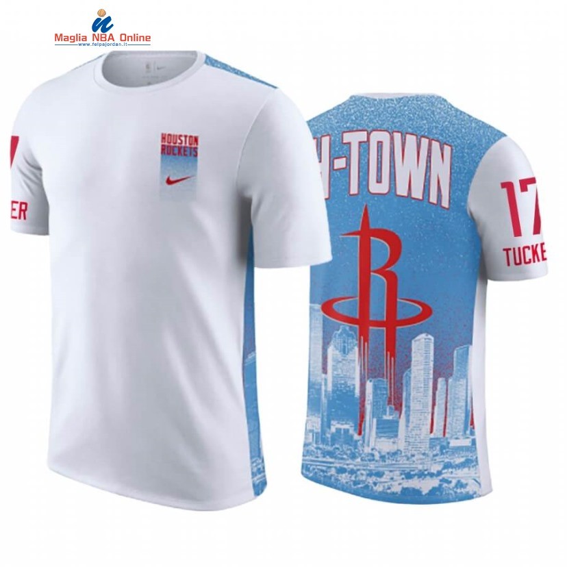T-Shirt Houston Rockets #17 P.J. Tucker H Town Blu Bianco Città 2020-21 Acquista
