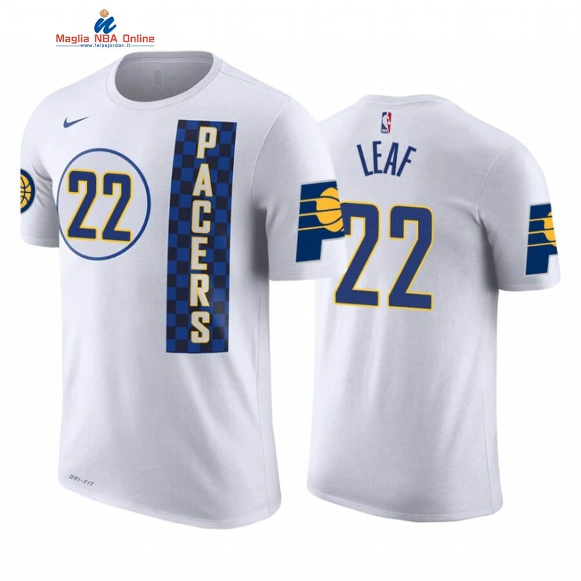 T-Shirt Indiana Pacers #22 T.J. Leaf Black Friday Bianco Città 2019-20 Acquista