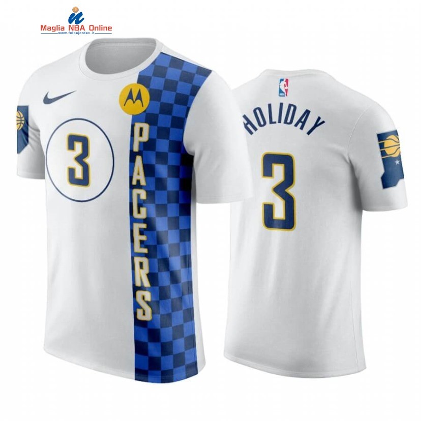 T-Shirt Indiana Pacers #3 Aaron Holiday Bianco Città 2019-20 Acquista