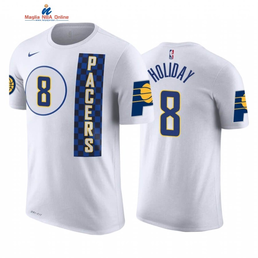 T-Shirt Indiana Pacers #8 Justin Holiday Black Friday Bianco Città 2019-20 Acquista