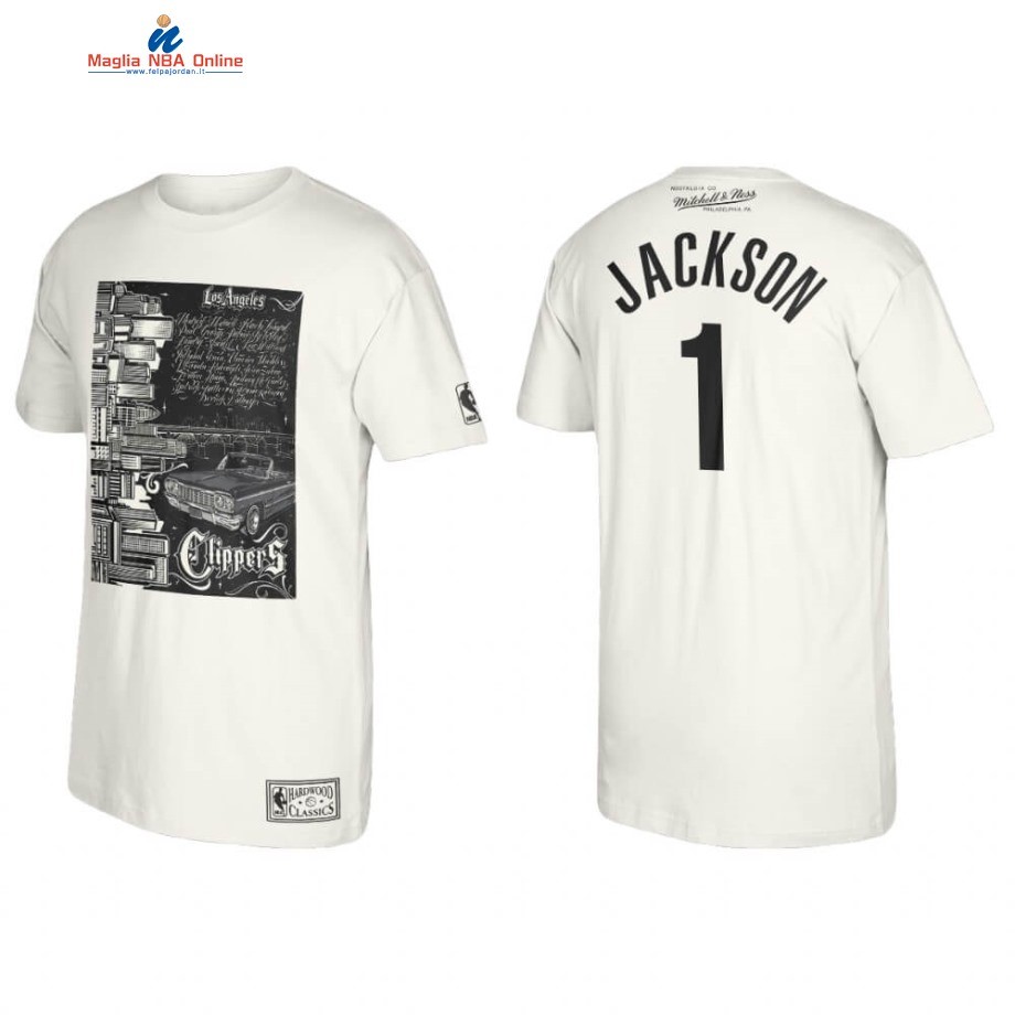 T-Shirt Los Angeles Clippers #1 Reggie Jackson Mister Cartoon Bianco 2020 Acquista
