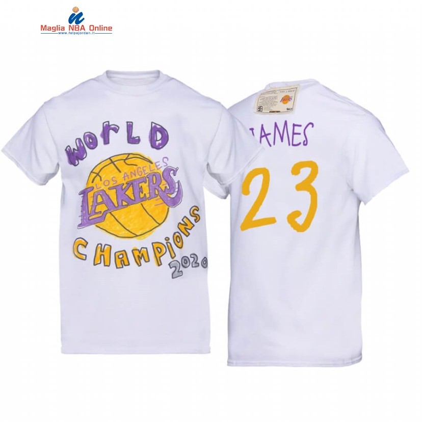 T-Shirt Los Angeles Lakers #23 LeBron James Bianco 2020 Acquista